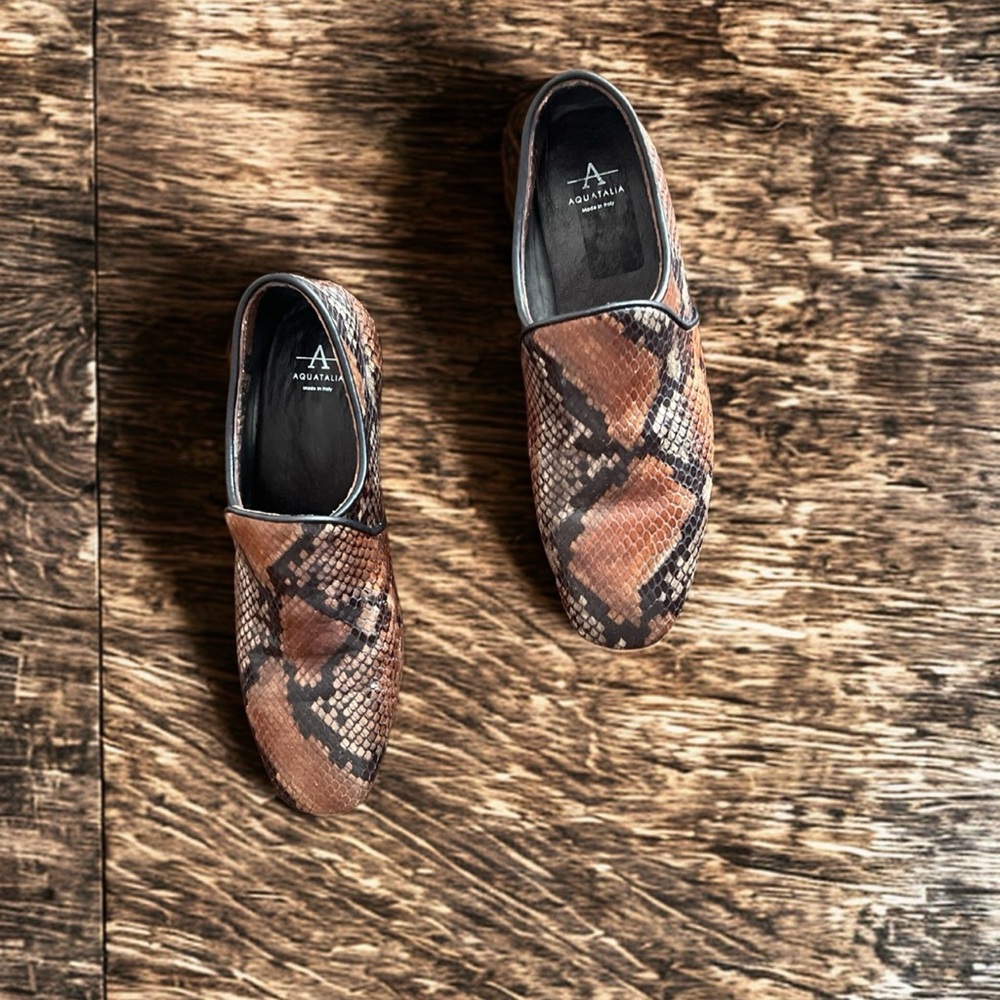 Aquatalia Python Pattern Loafers - Tan and Black - image 3